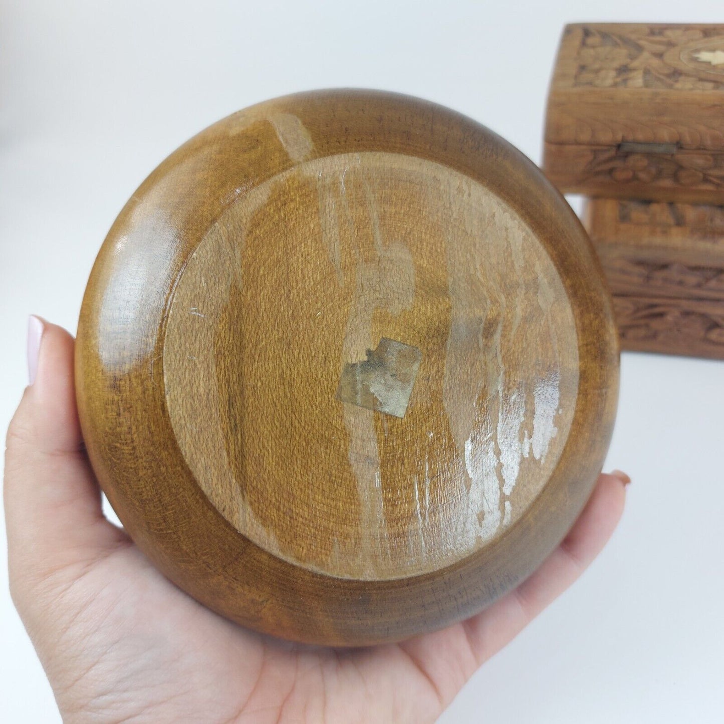 Vintage Hand-Carved Wooden Jewelry Boxes - Set of 3, Intricate Designs