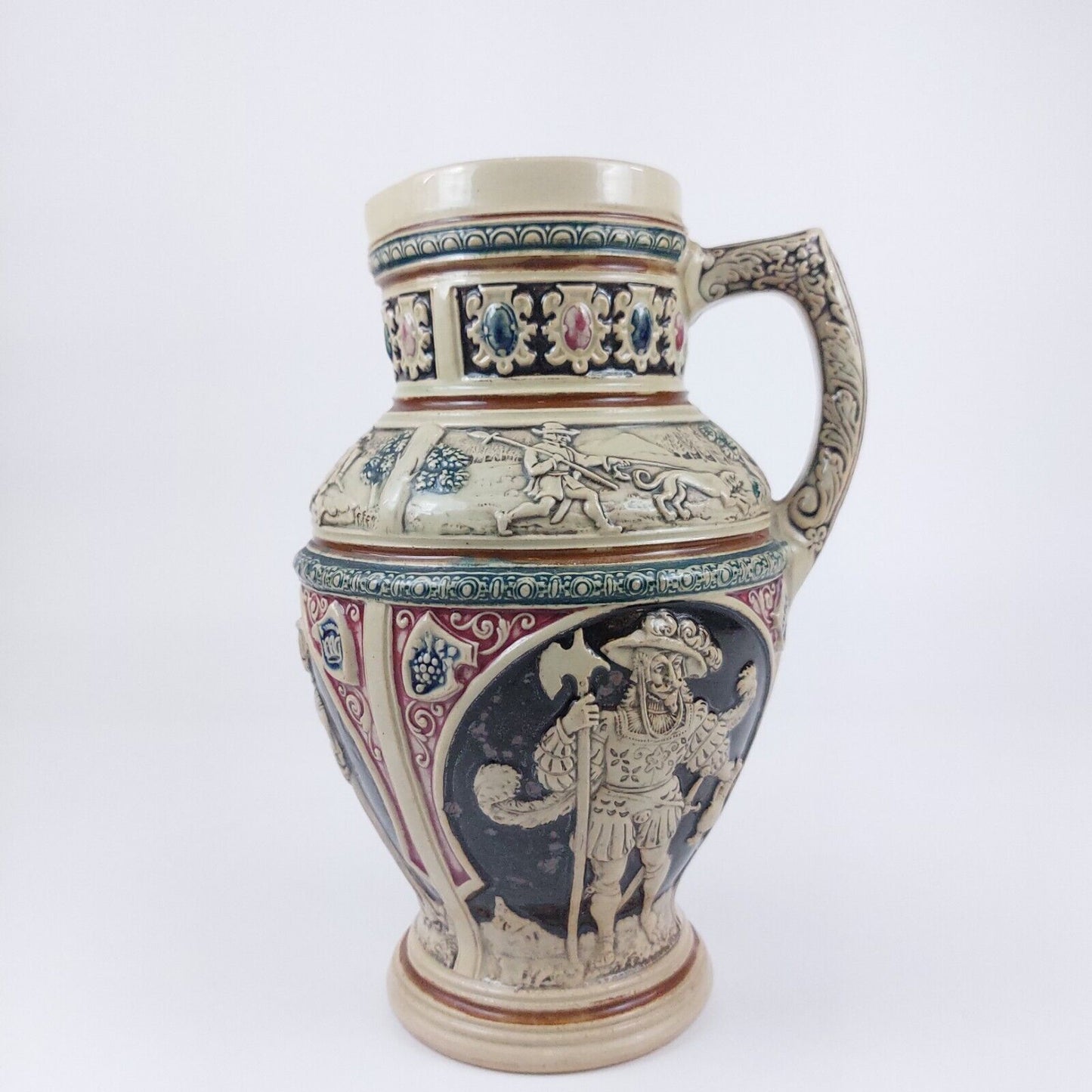 Antique Stoneware Jug with Detailed Historical Imagery