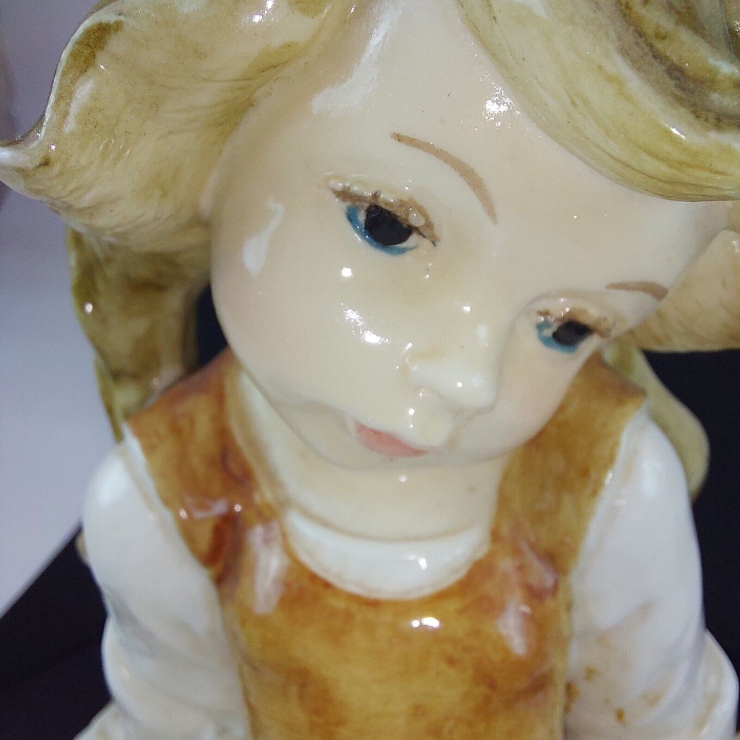 Vintage A. Santini Little Girl Sitting Figurine, Glazed Ceramic, c1950s, 5.6 Inc