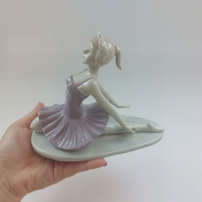 Pair of Vintage Porcelain Ballerina Figurines - Lavender & White/Gold