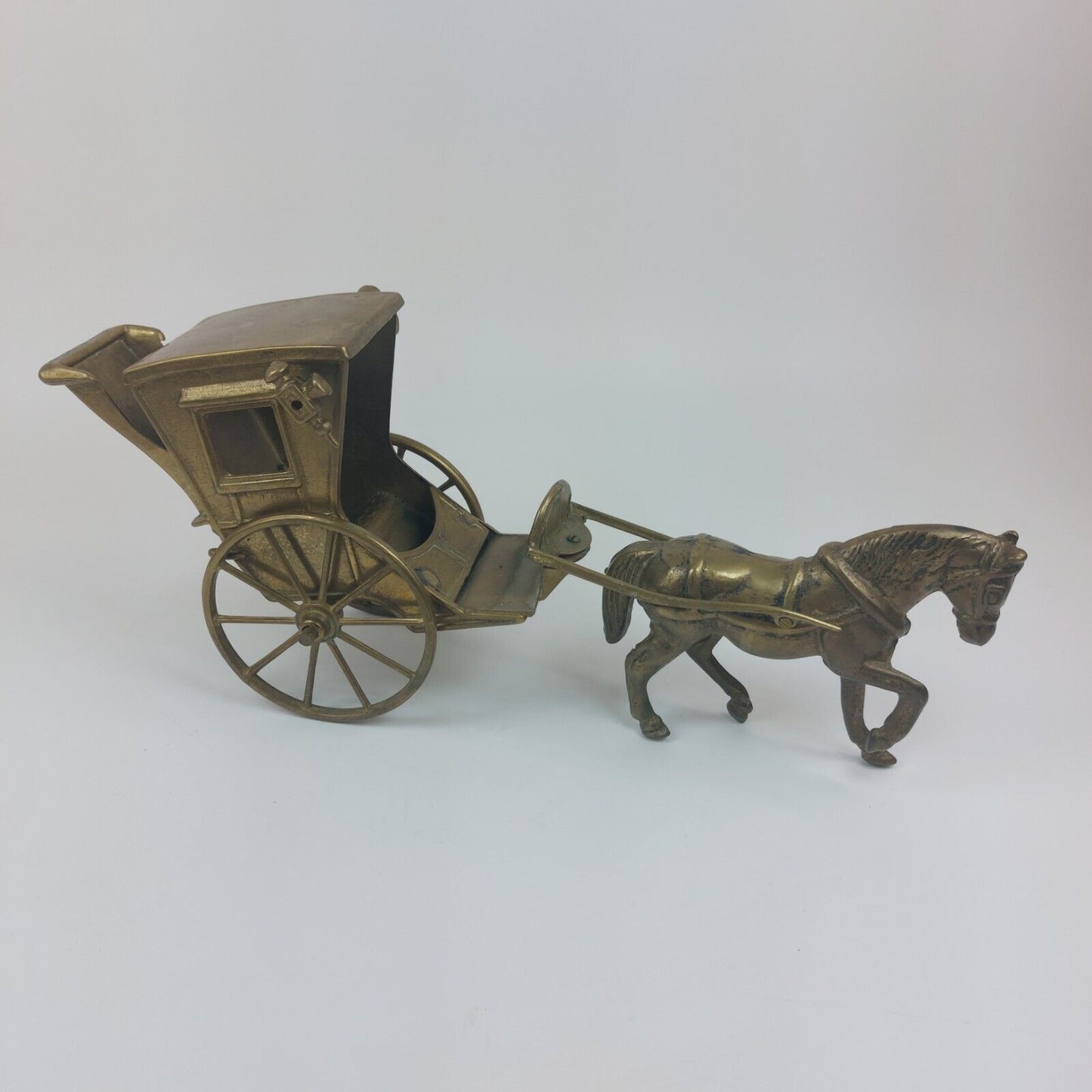 VINTAGE SOLID Gold BRASS, HORSE AND SWIVEL BAR CART / CARRIAGE, Heavy