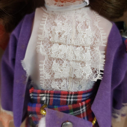 1950s Scottish Argyle Souvenir Girl Doll with Rooted Hair - Vintage Rare, 30 cm