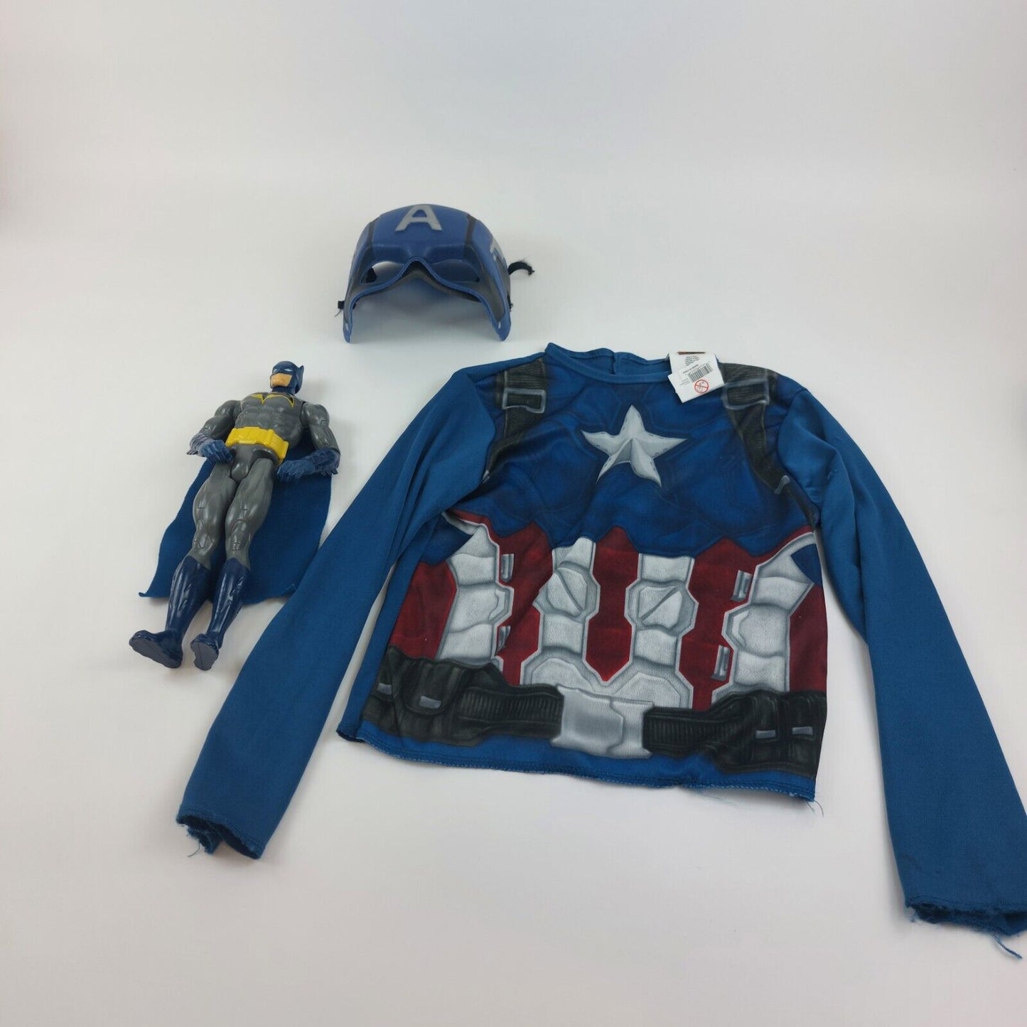 Captan America Costume And Batman Action Figure, Superhero Costume For Kids Boys