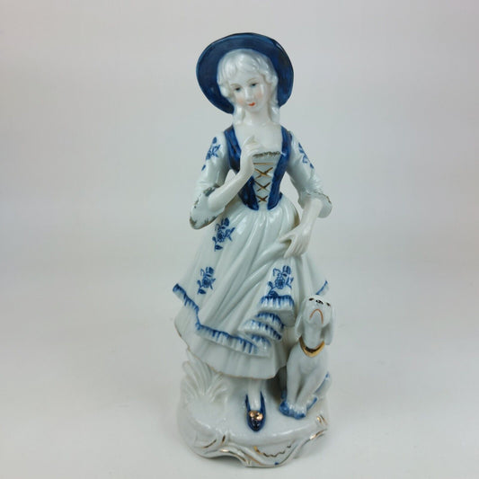 Leonardo Collection Porcelain Lady Figurine with Dog, Blue and White Dress