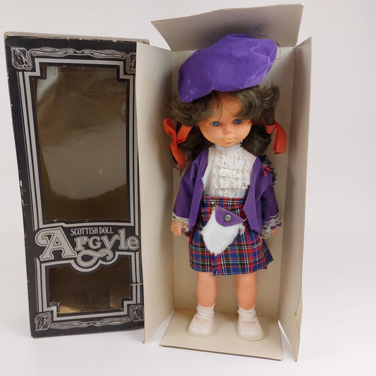 1950s Scottish Argyle Souvenir Girl Doll with Rooted Hair - Vintage Rare, 30 cm