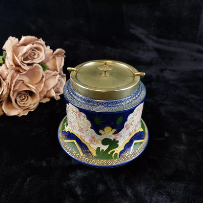 Antique William Wood & Co. Biscuit Barrel – Early 1900's Enamel & Brass