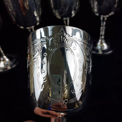 Set of 6 Silver-Plated French Wine Goblets with EPNS Mark, Inspired by Renaissance Style