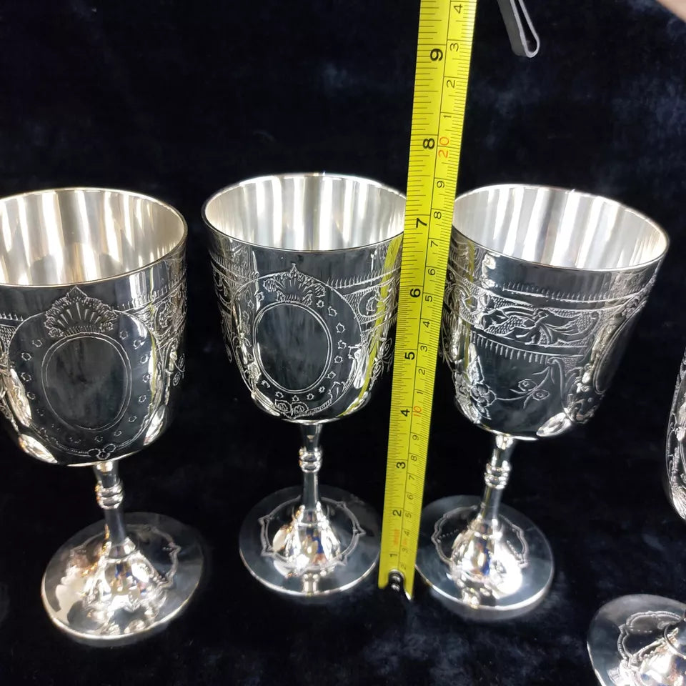 Set of 6 Silver-Plated French Wine Goblets with EPNS Mark, Inspired by Renaissance Style