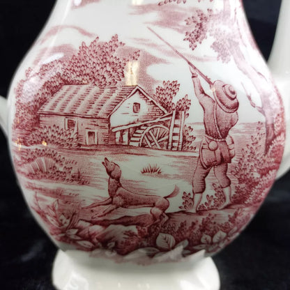 Myott "The Hunter" Teapot - Red and White Countryside Scene